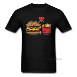 Burger And Fries T-shirt Men Black Tshirt Cotton Fabric Clothing Friends Tops Funny Cartoon Clothing Boyfriend Gift Tee