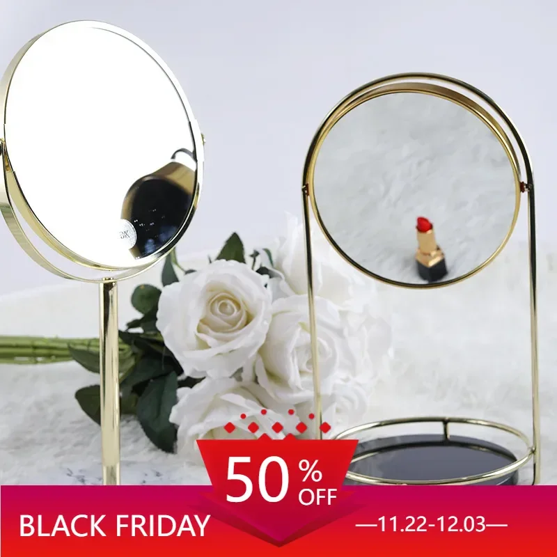 Nordic Natural Marble Desktop Makeup Mirror Hardware Pole Double-sided Rotatable Mirror Espejo Home Decoration Accessories