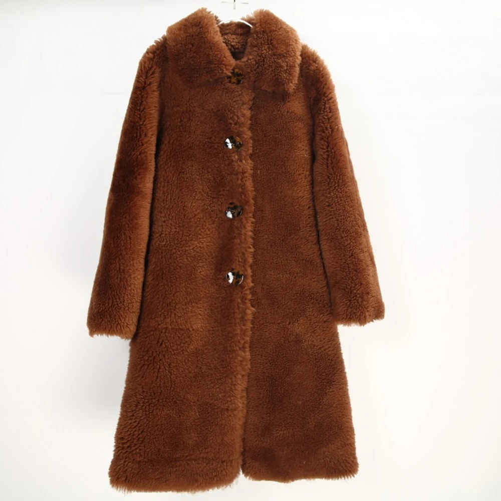 

Hot Sales Women's Fashion Long Coat High Quality Genuine Sheepskin Coat Lady Warm And Soft Autumn And Winter Jacket