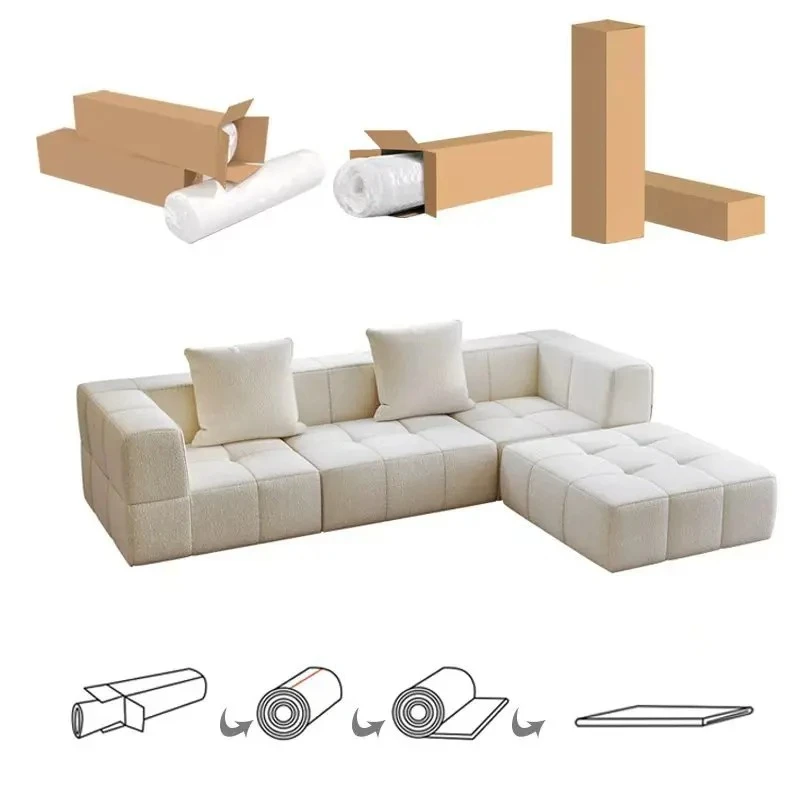 

Living Room Compressed Vacuum Sofas Modern Small Apartment Fabric Living Room Sofa Cream Style Marshmallow