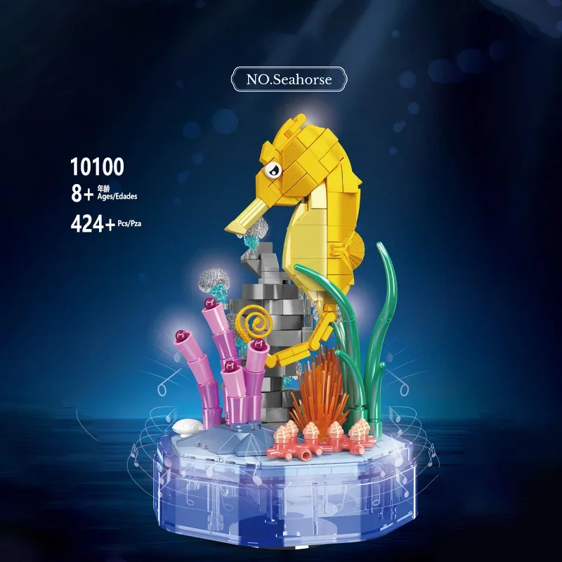 

Creative Simulation Undersea Animals Hippocampus Seahorse Music Box Desktop Decoration Building Blocks Bricks Toys Gifts