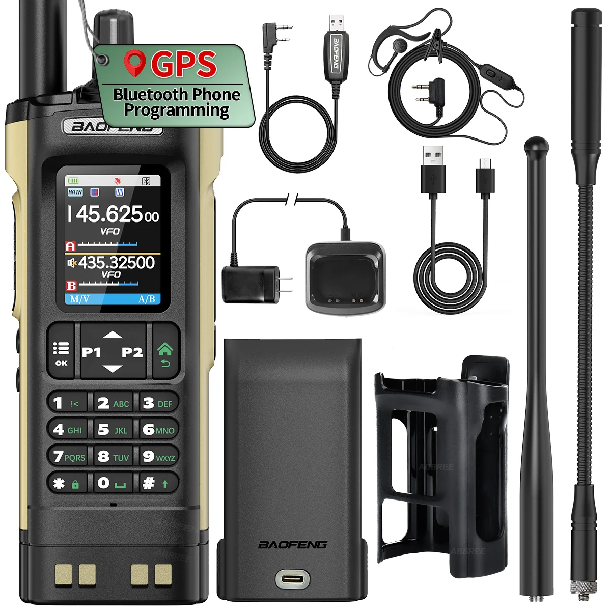 

BAOFENG UV-32 Multi Band Walkie Talkie 10w Bluetooth Phone APP Programming GPS Long Range Type-C AM For UV-5R Two Way Ham Radio