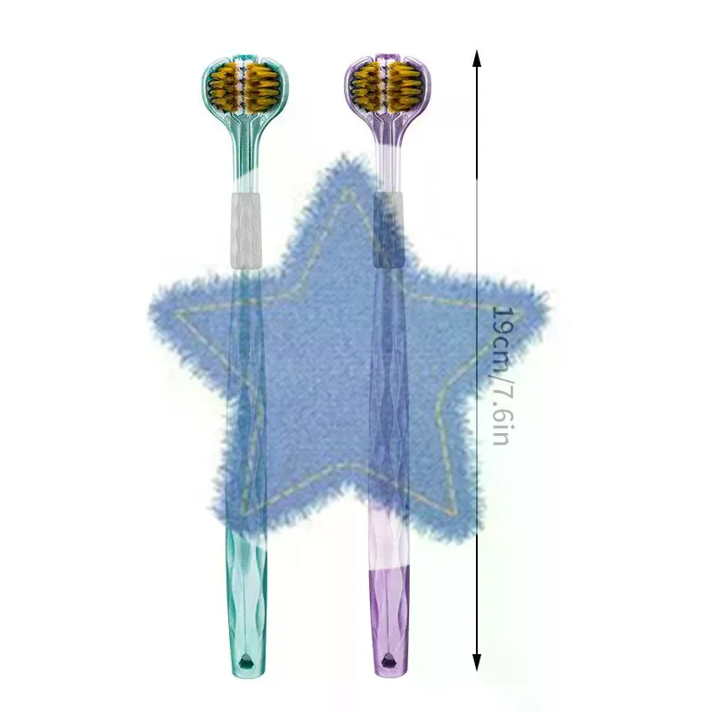 (HS) فرشاة أسنان ستيريو ثلاثية الأبعاد ثلاثية الجوانب، فرشاة أسنان ناعمة للغاية للكبار، مكشطة لسان للعناية بالفم 360 درجة °   تنظيف فرشاة الأسنان.