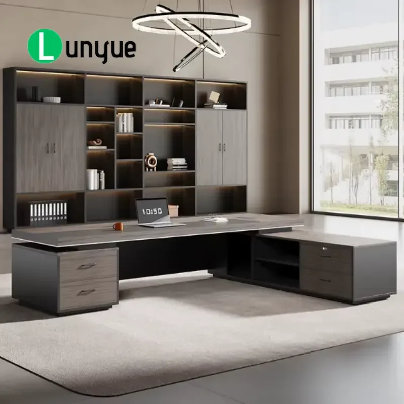 Modern L Shaped Wooden Executive Desk with Storage Eco Friendly Luxury Design for CEO Manager Office Furniture Workstation