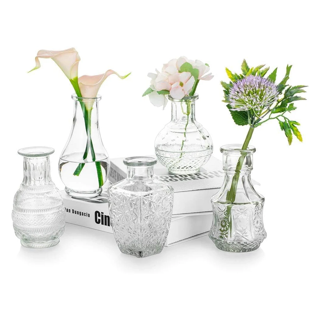 

25pcs Glass Bud Vase Small Flower Vase for Centerpieces Clear Bud Vases in Bulk Mini Vintage Vase for Rustic Wedding Decorations