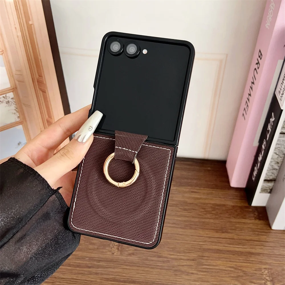 Magnetische kabellose Lade-Leder-Handyhülle für Samsung Galaxy Z Flip 7, 6, 5, 4, 3, 5G Flip7 FE mit Ringhalterung, stoßfeste Abdeckung