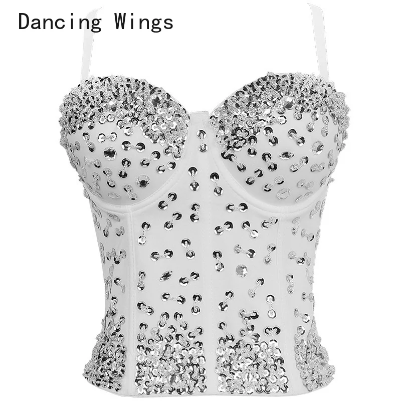 Ladies Sexy Rhinestones Push Up Corset Carnival Nightclub Party Wedding Banquet Hall Stage Corset Vest