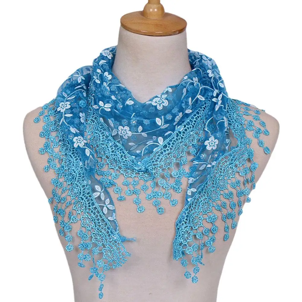 Lace Hollow Triangle Scarf para mulheres, respirável, transparente, xale, elegante, cor sólida, padrão de flor, Tria G4A8