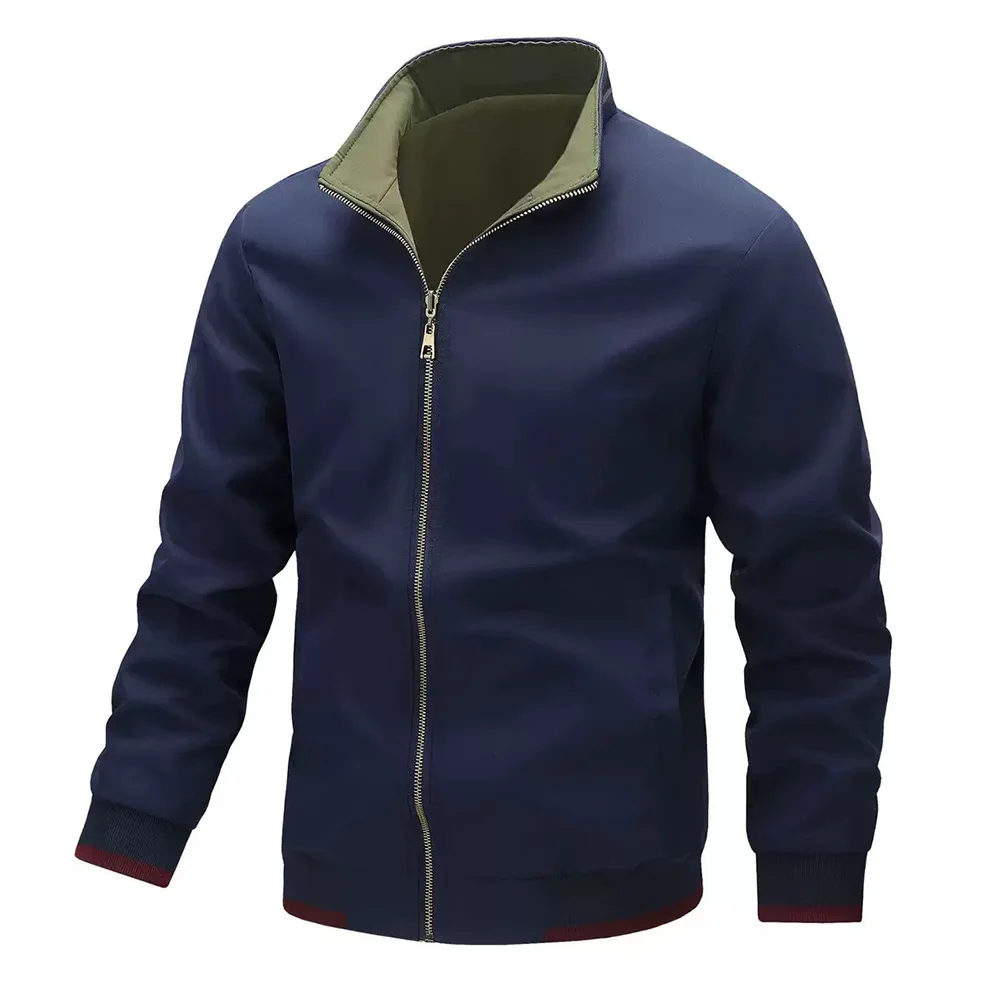 Lightweight Men's Reversible Windbreaker Jacket with Stand Collar Casual Loose Sports Cardigan Outerwear for Everyday Use