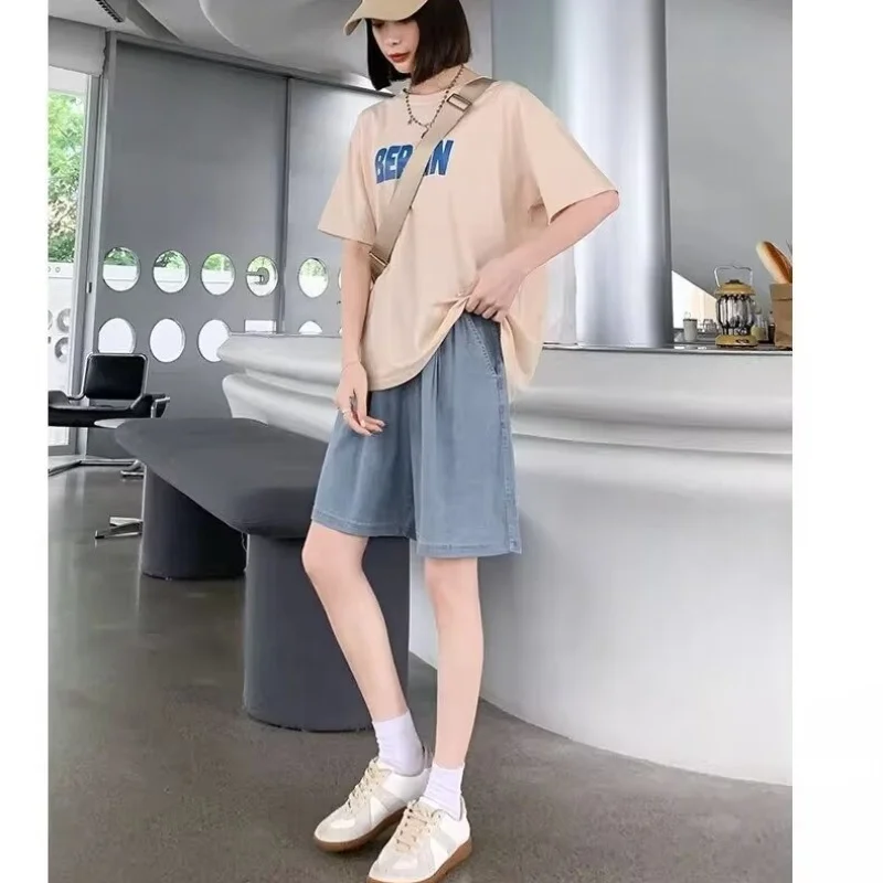 Plus Size S-5xl Tencel Denim Shorts For Women Summer Thin Instagram Trendy Loose Ice Silk Wide Leg A-Line Capris Woman Clothing