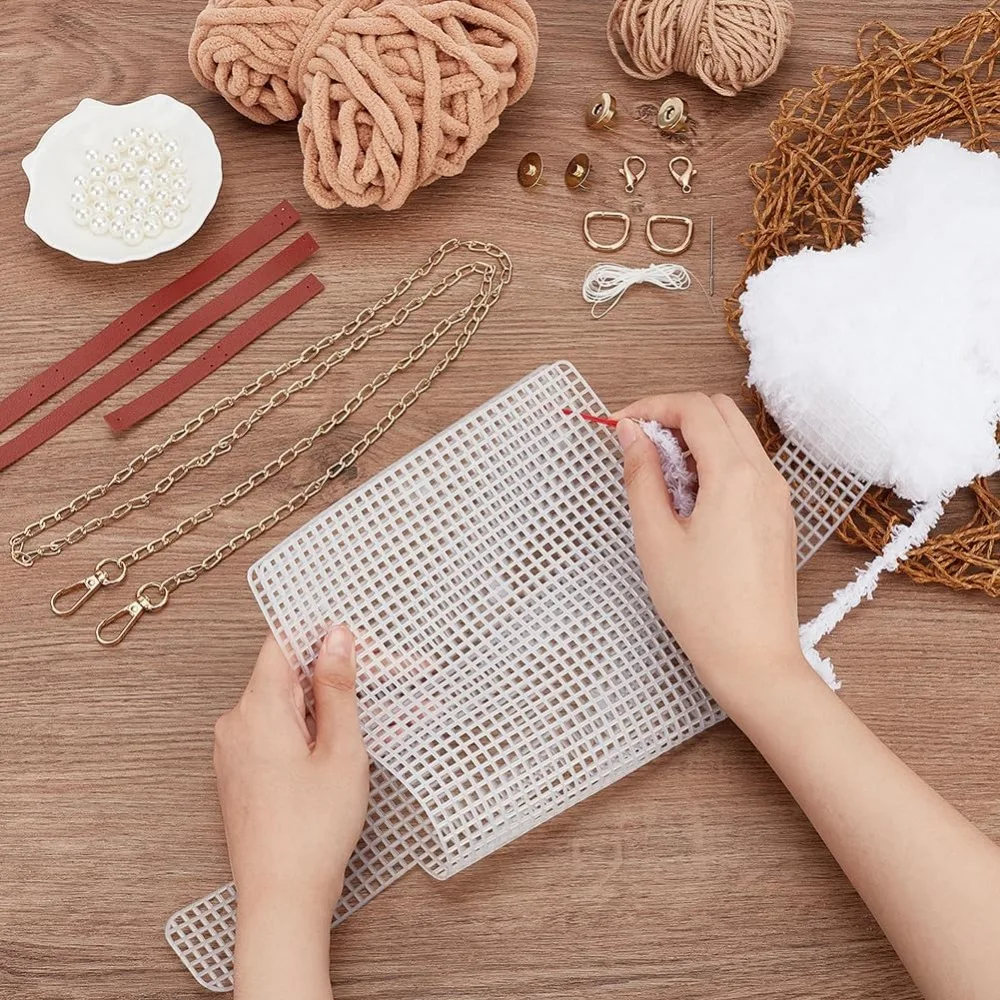 DIY breien gehaakte handtassen kit, mesh plastic canvas kit voor schoudertassen DIY breien gehaakte crossbag materialen