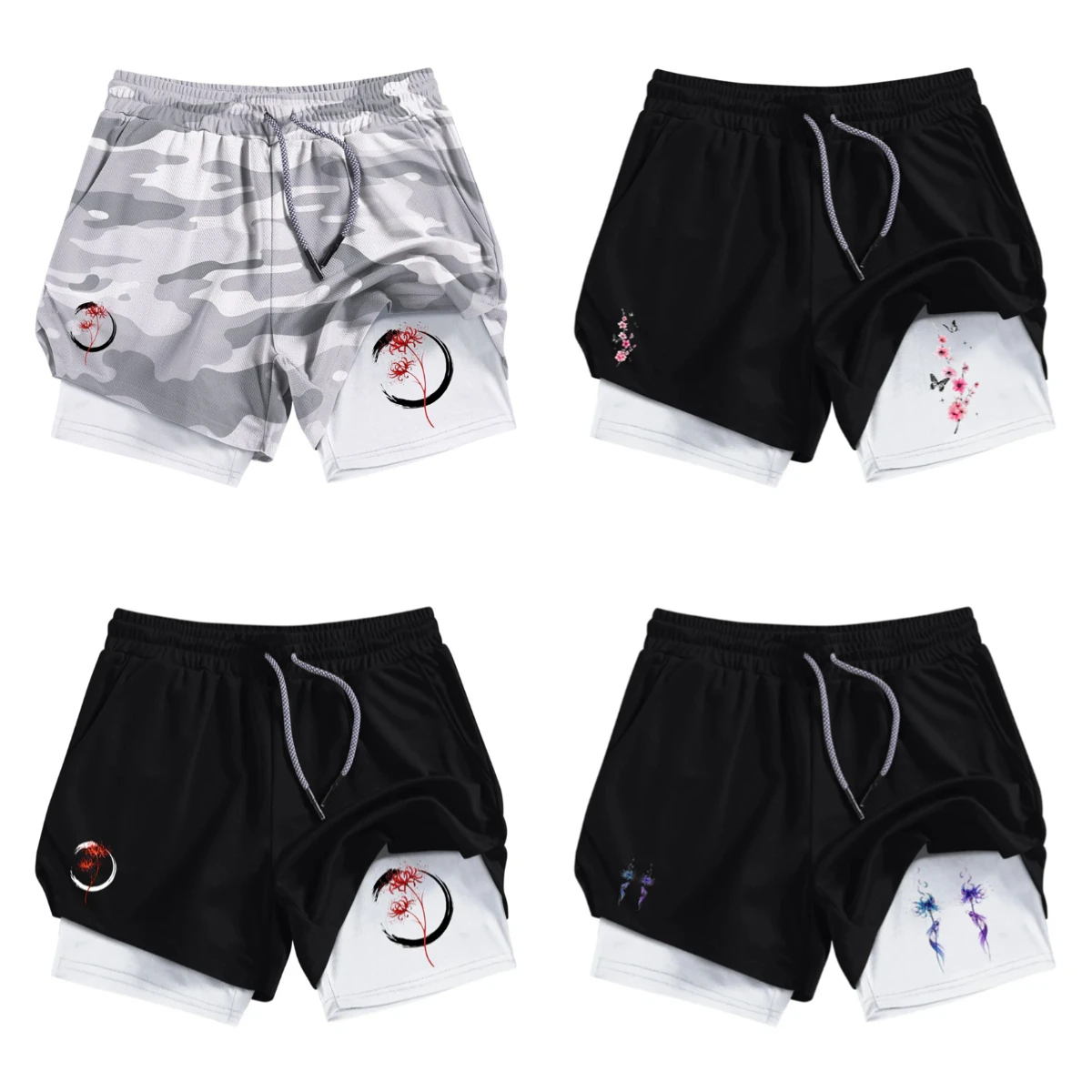 

2025 Summer Hot-selling RedLilyPrint 2-in-1 Men's Sports Shorts Quick-drying Breathable Training Pants Home Casual Fashion Pants