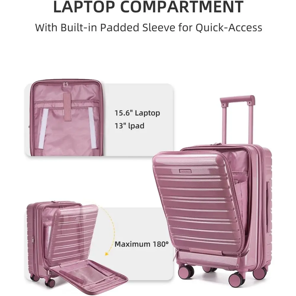 20 Inch Lavender Expandable Carry-On Luggage with Spinner Wheels, TSA Lock, and Front Pocket (Silk Rose)