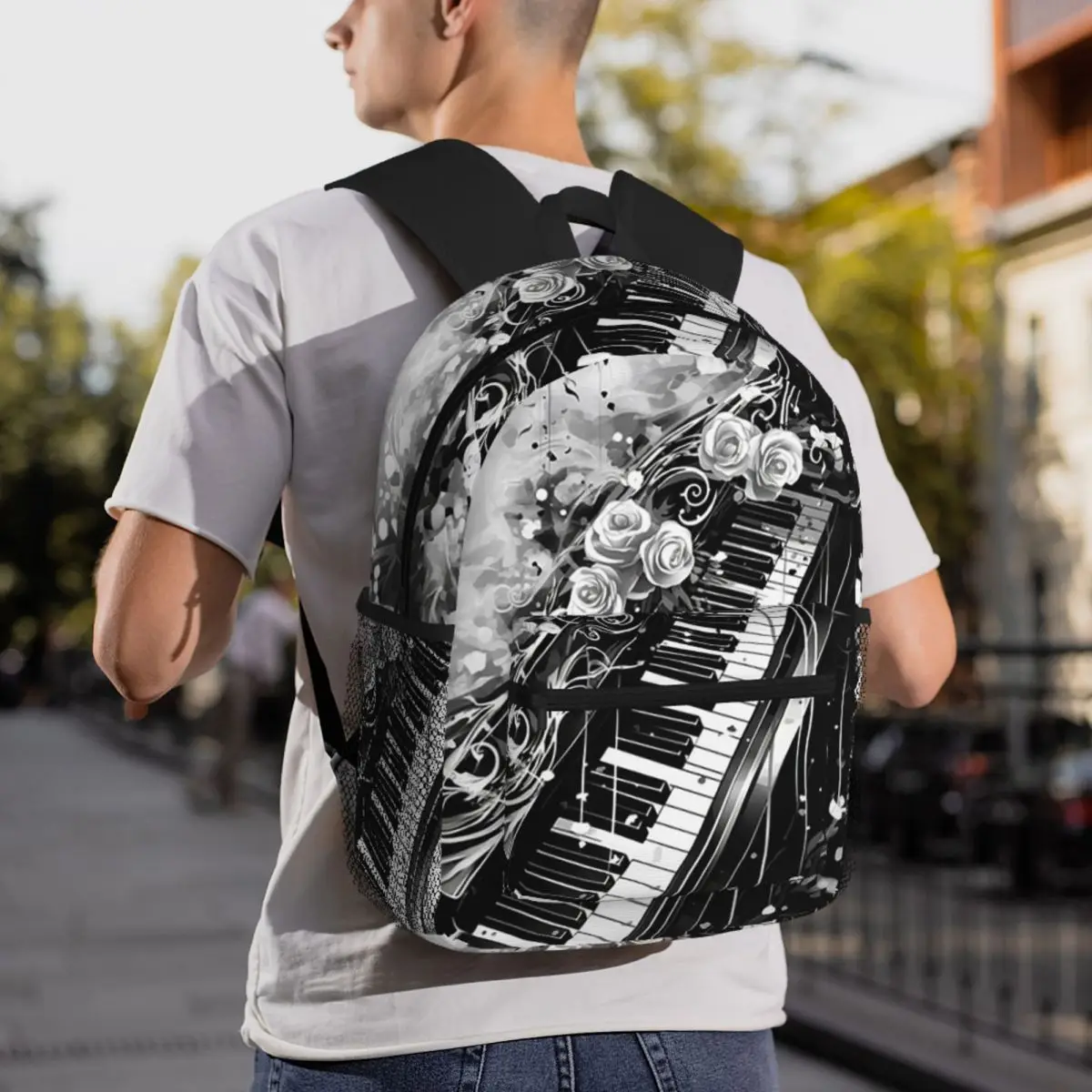

Abstract Piano Keys With Musical Notes Student Backpack School Bag Hiking Travel Daypack for Men Women Bookbag Shoulder Bags