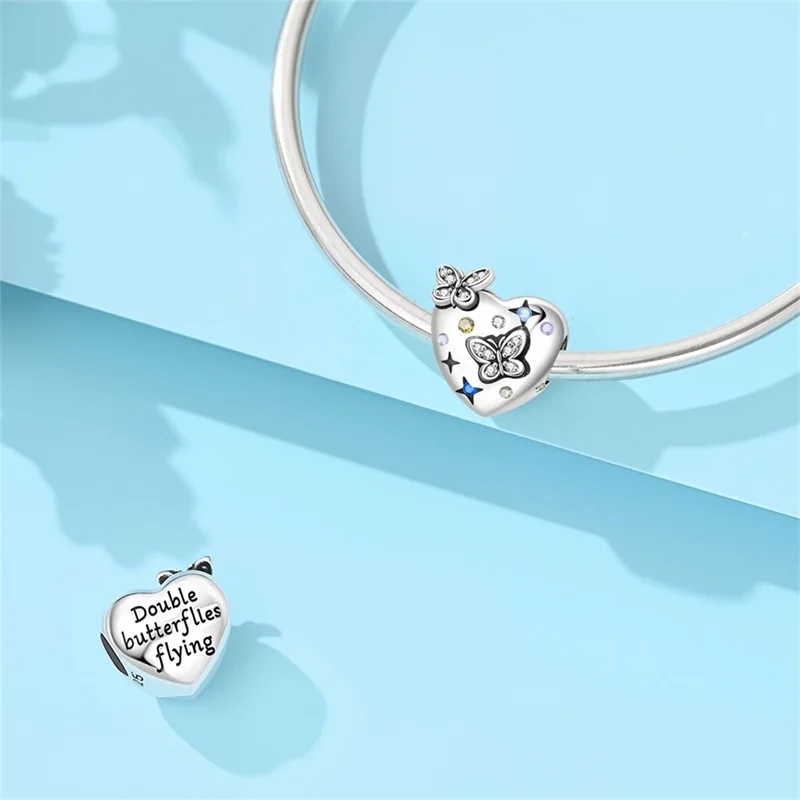 Exquisite 925 Sterling Silver Colorful CZ Zircon Dangle Beads Fairy Rose Butterfly Pendant Fit Bracelet Charm Gift For Ladies