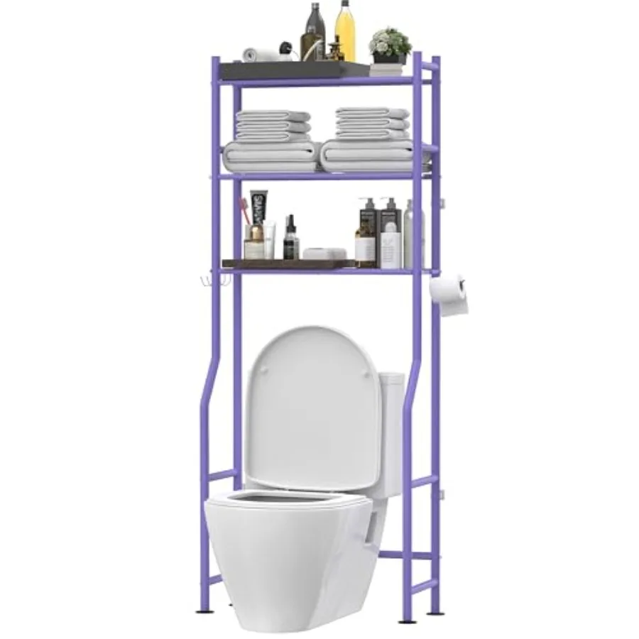 

Трехуровневая металлическая полка для хранения над унитазом с 4 крючками и держателем для бумаги