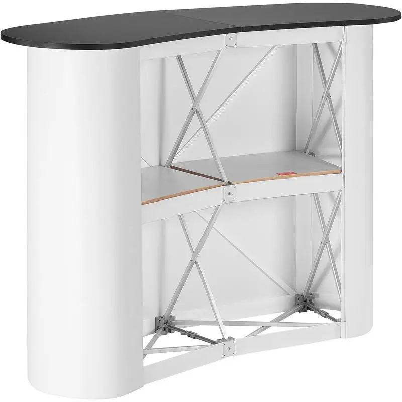 Messestand-Theke 130 x 46,5 x 95 cm Ausstellungstheke mit Wand, klappbare Bartheke für Einzelhandelspromotion, Pop-up-Podium mit Aufbewahrungshalterung, Tragetasche