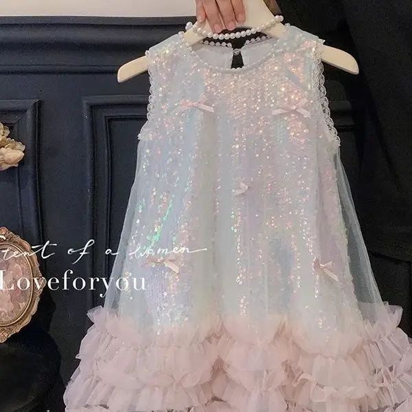 Girls Skirt 2025 Summer New Childrens Clothing Korean Style Girls Baby Bow Glittering Princess Skirt Casual Simple Daily - Image 4