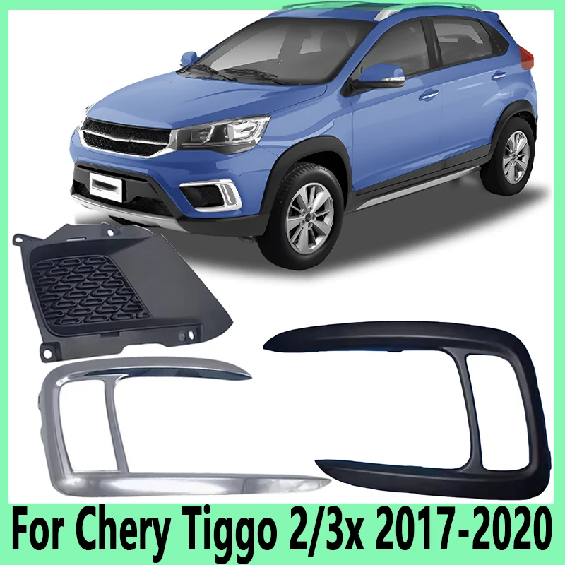 

For Chery Tiggo 2/3x 2017-2020 Auto Accessories Front Bumper Fog Light Frame Electroplated Black Decorative Protective Cover