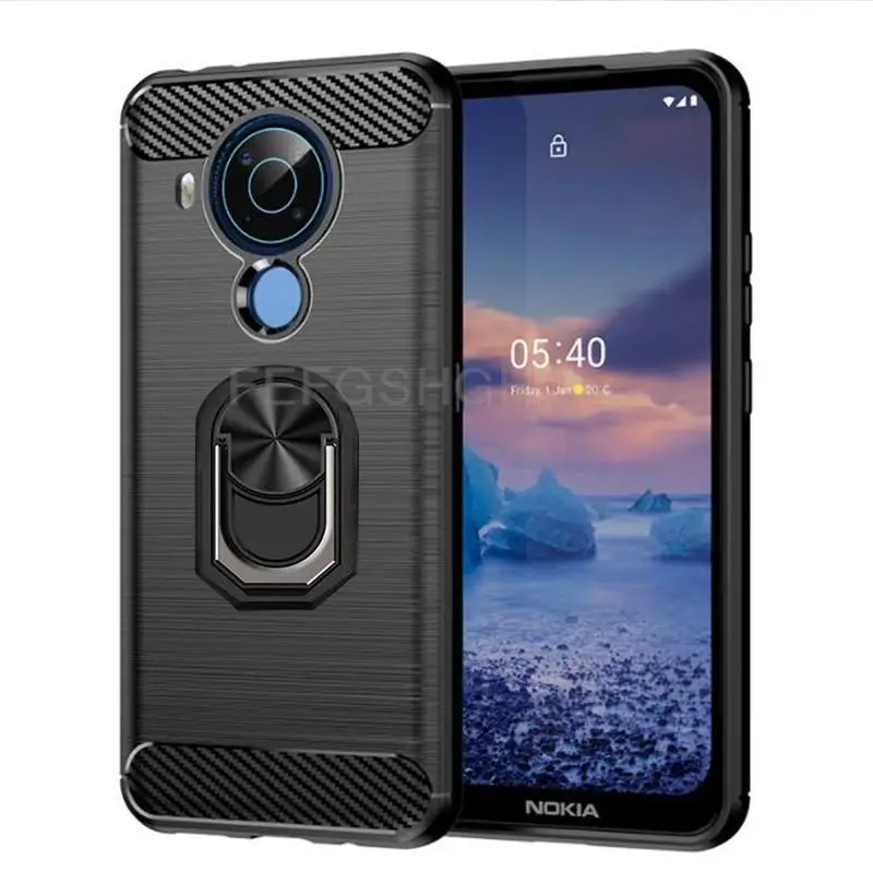 Capa For Nokia 5.4 Brushed Carbon Fiber Soft Silicone Case For Nokia 2.2 4.2 3.4 5.3 6.2 7.2 8.3 5.4 Magnetic Ring Stand Cover