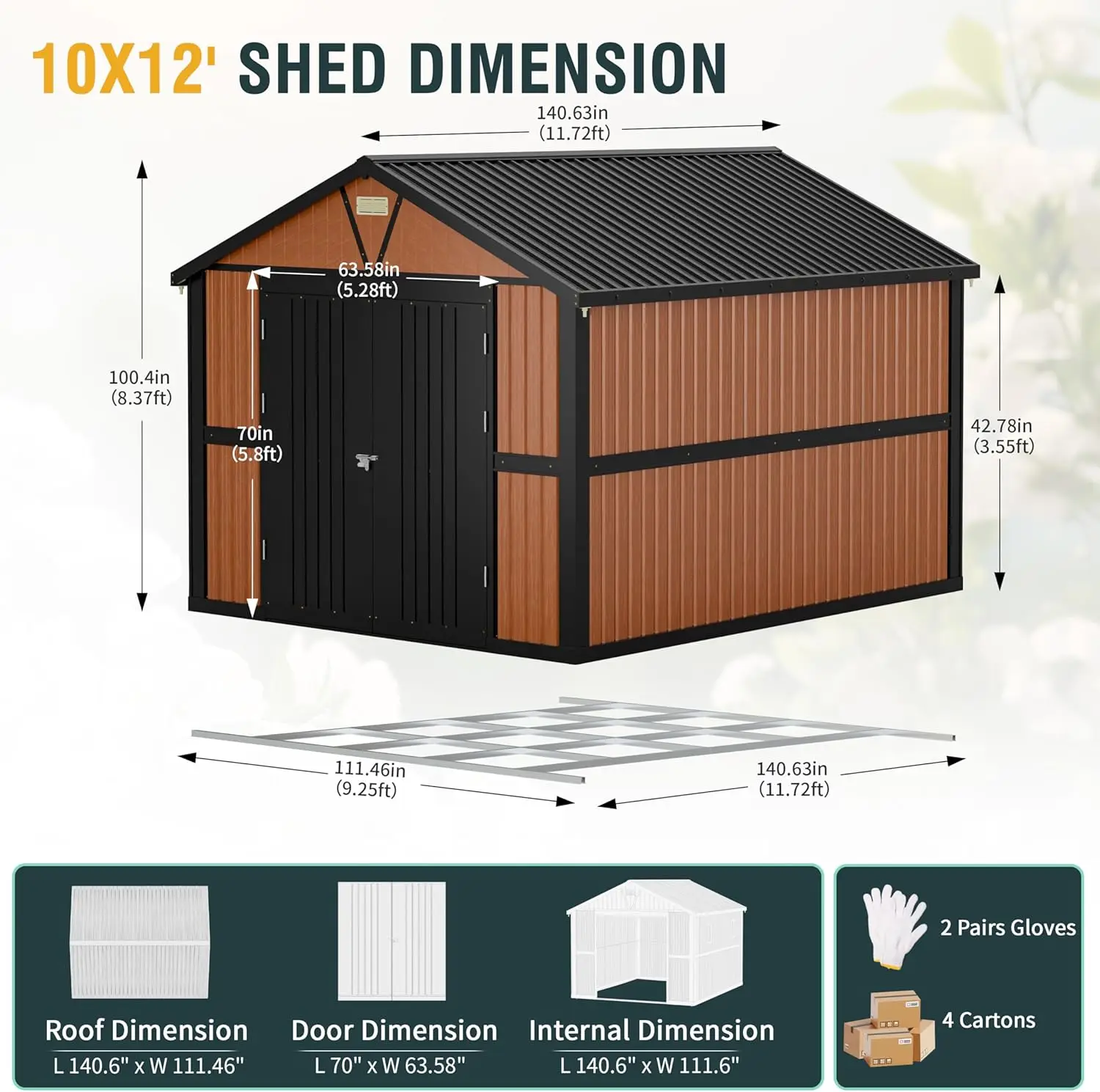 10x12 Ft Outdoor Storage Shed, Large Metal Shed with Floor, Lockable Doors Outside Steel House Ideal for Garden Tool Storage