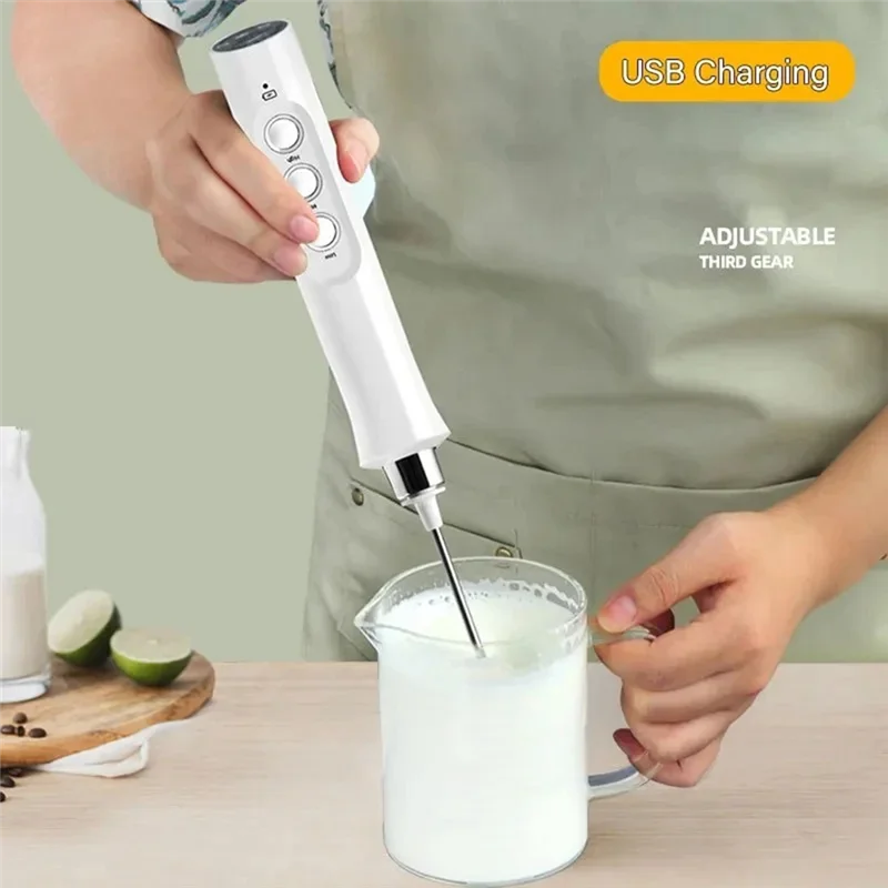 

A78E-Handheld Electric Milk Frother Electric Milk Frothing Tool Rechargeable, Adjustable Speed