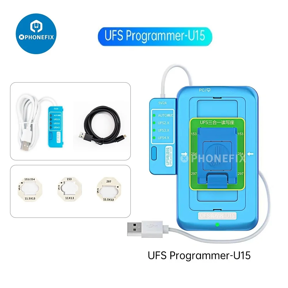 

Debut JCID UFS Programmer BGA153 BGA254 BGA297 U15 Box For UFS2.X 3.X 4.X Nands Fast Reading Writing Short Circuit Protection