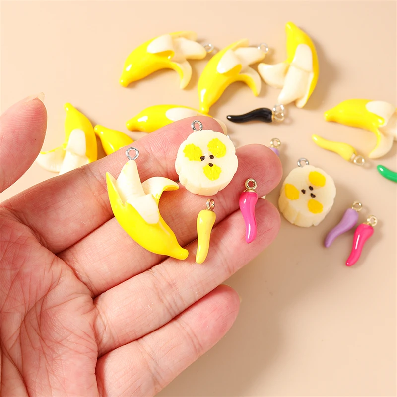10pcs Cute Mix Resin Food Pepper Banana Charms Pendants for Jewelry Making Earrings Necklaces Bracelets DIY Crafts Accessories