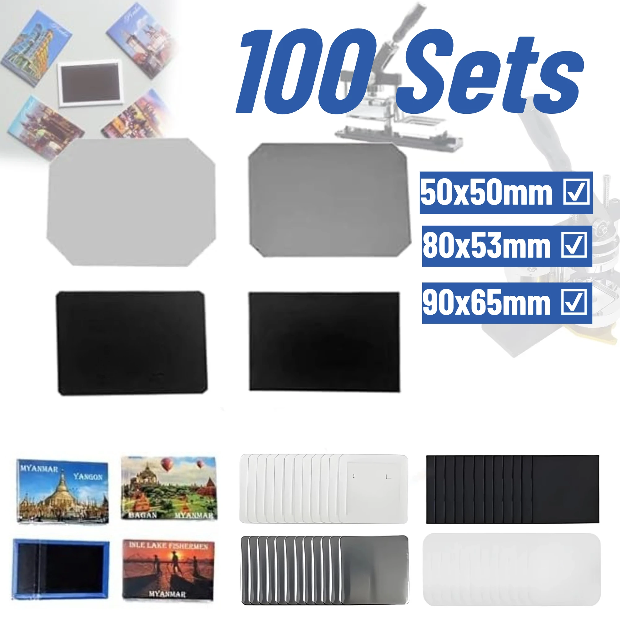 

100 наборов магнитных заготовок 50x50/80x53/90x65 мм (прямоугольные/расходные материалы) для магнитов на холодильник, поделок, малого бизнеса, проектов учителей