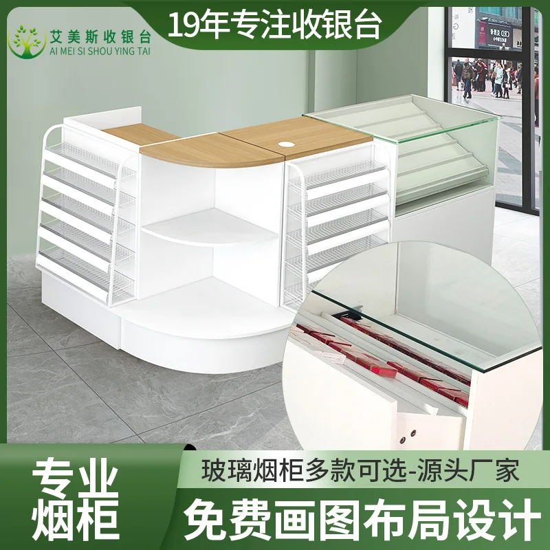 Convenience store cashier, supermarket cigarette cabinet, tobacco specialty counter, sintered stone minimalist, modern