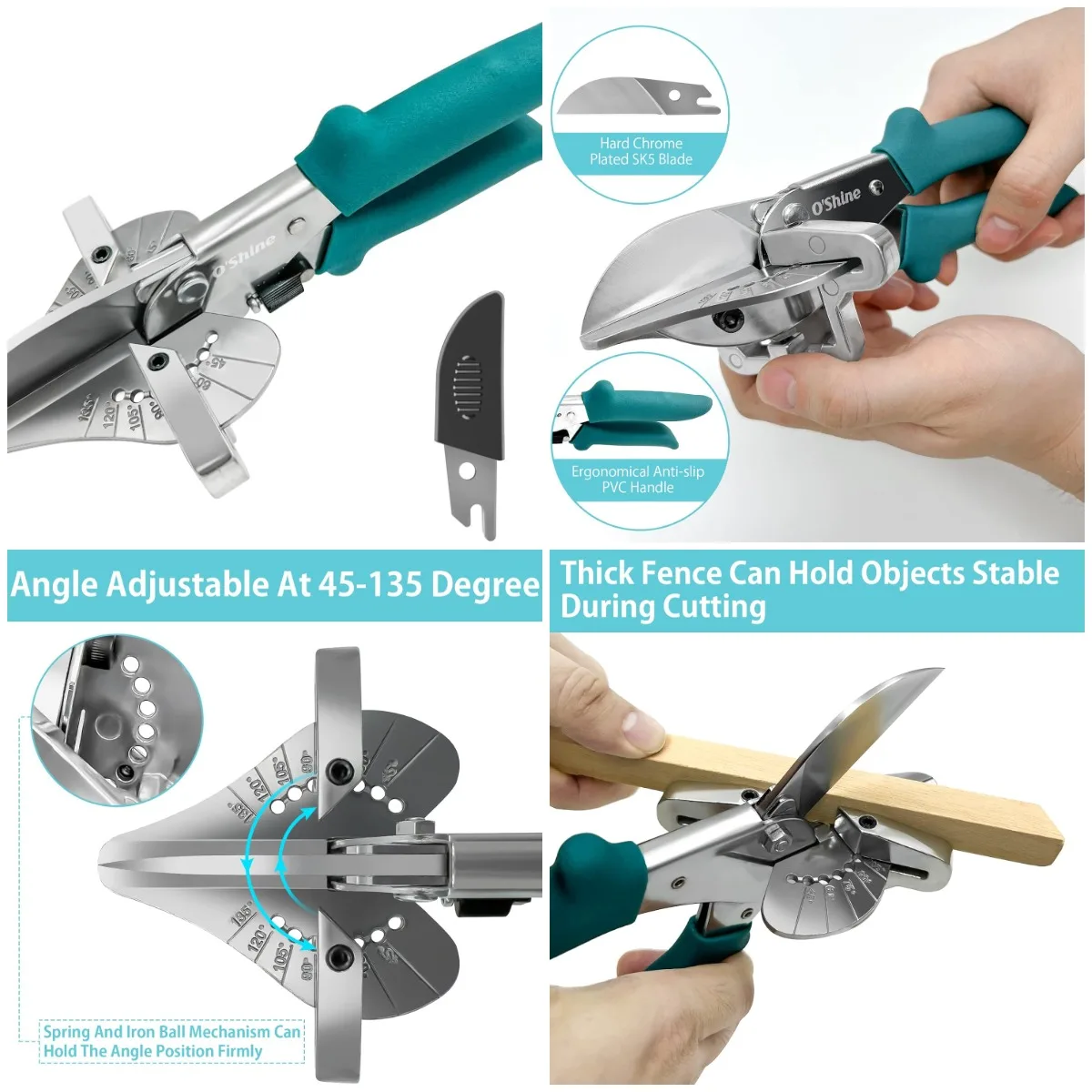 

O'Shine Miter Shears 45-135° Multi-Angle Trim Cutter for Wood, PVC – Includes Extra Blade & Sheath