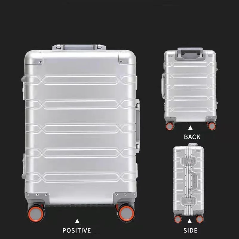 Kotak Trolley wanita, semua aluminium Magnesium Aloi logam roda Universal kata sandi logam Bisnis Travel Boarding Case keras