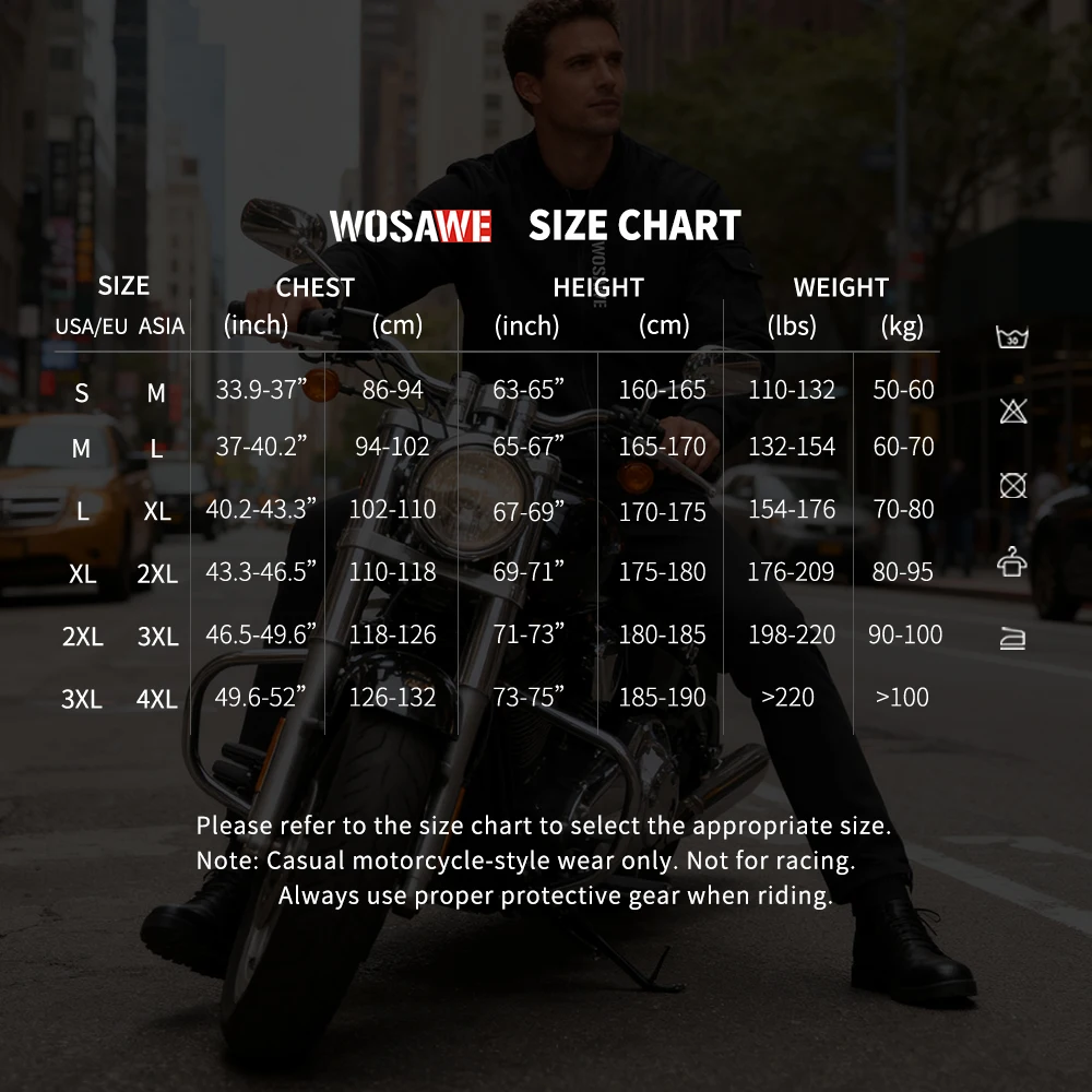 WOSAWE Winter Motorcycle Jacket Insert Removable Soft Pads Motocross Streetwear Windproof Warm Combat Coats Bomber Jacket