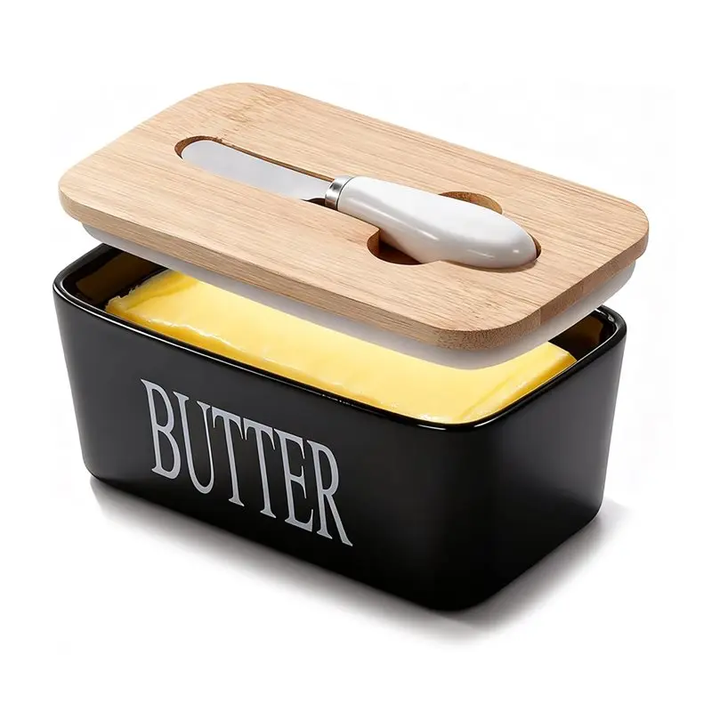 M12K- Airtight For Refrigerator Butter Dish With Lid For Countertop-Butter Holder Cover Container Black
