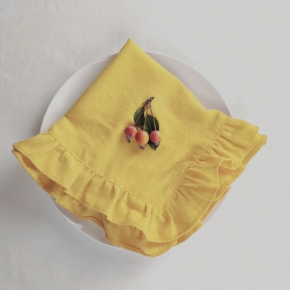 Practical Solid Color Ruffled Placemat Cotton Simple Table Napkin Cloth Decorative Heat-Insulating Placemat Dining Table