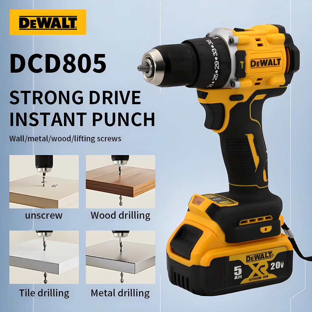 Dewalt DCD805 Cordless Impact Drill Brushless Eletric Drill Rechargeable Portable Hand held Wireless Power Tools For 20V Battery