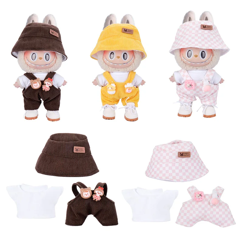 

Для 17 см плюшевая рыбацкая шапка Labubu, нижнее белье, комплект висящих штанов, детская одежда, одежда Labubu, наряд