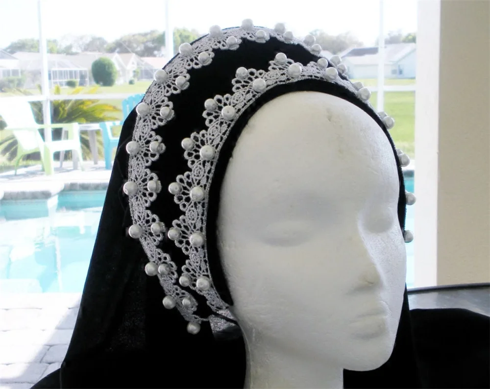 Renaissance Tudor Crown Headband Black The Other Boleyn Girl Headddress Victorian Tudor Costume French Hood Headpiece for Women