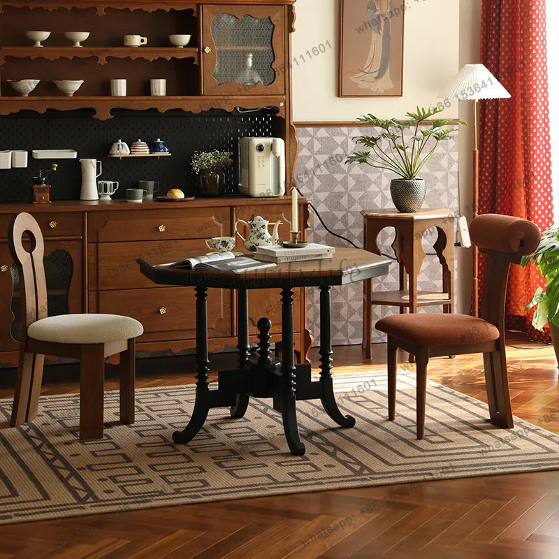 LD solid wood small apartment household dining table French retro style dining table octagonal contrasting colors