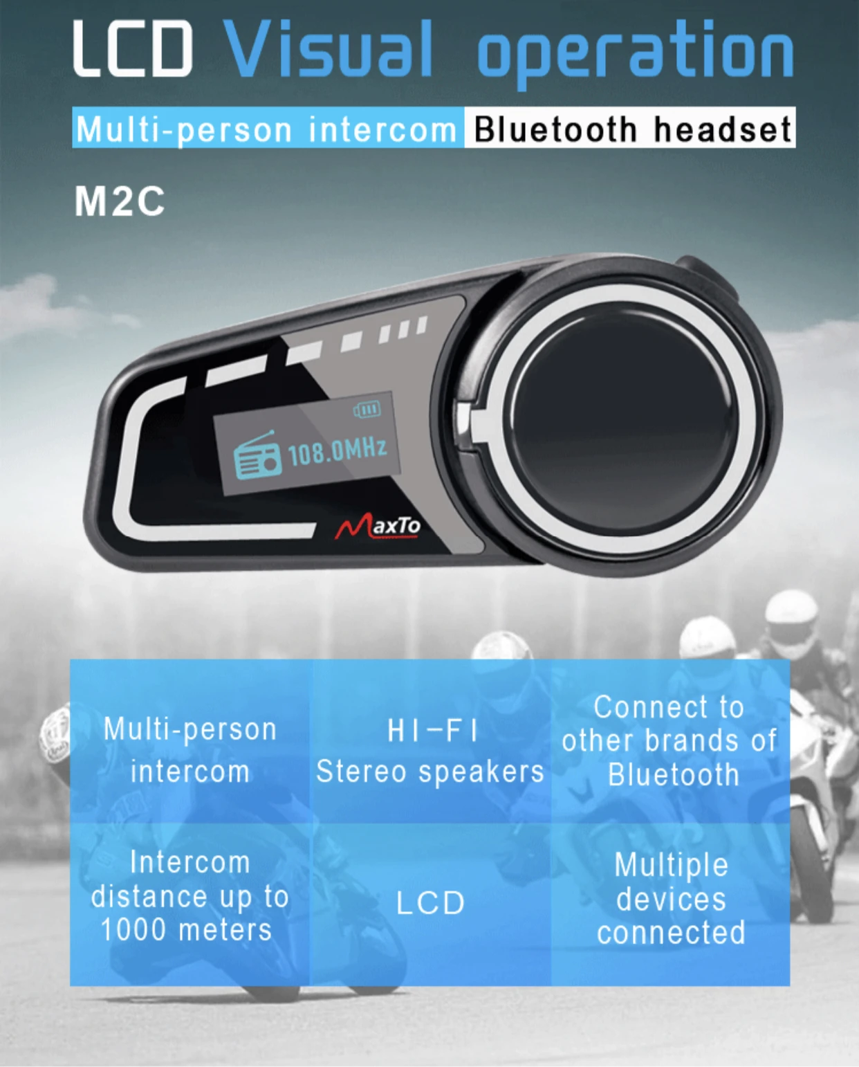 Multi-person walkie-talkie LCD motorcycle helmet IPX6 Wireless Bluetooth headset Group walkie-talkie Bluetooth 3D sound riding