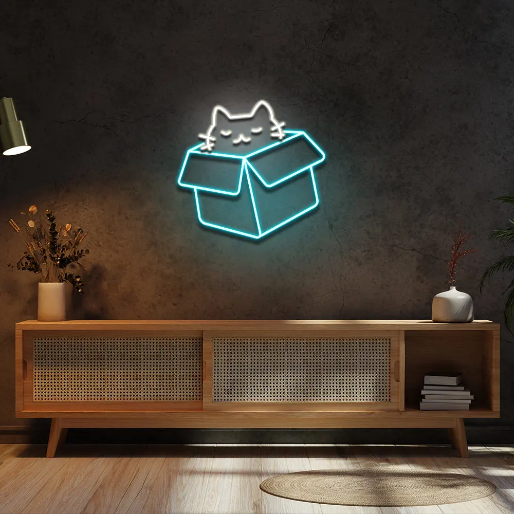 Cat Box Neon Sign,Funny Cat LED Neon,Cartoon Cat Neon Sign,Funny Cat Neon Sign,Box Cat Neon Sign,Cat Club Light LED