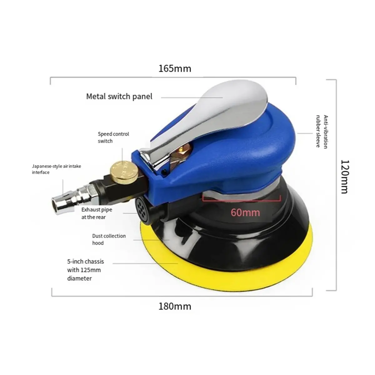 DT35BG 5Inch 125mm Pneumatic Orbital Sander Air Grinder for Car Rust Removal Mini Household Disc Sandpaper Grinder - view 5