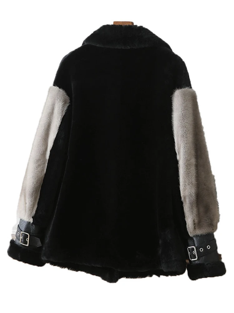 MENINA BONITA 2023 cappotto di pelle di pecora per le donne giacche di vera pelliccia di pecora pelliccia Merino con vera pelliccia di visone manica moto femminile inverno