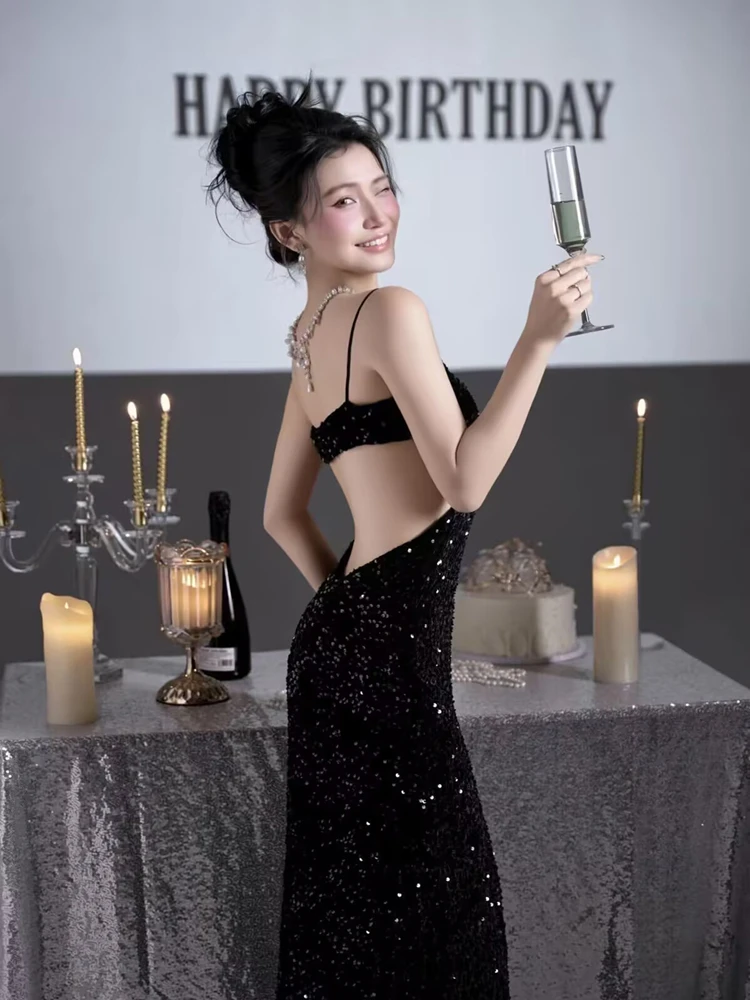 

Birthday Photography Studio Korean Style Bright Sequin Dress Artistic Clothing for Women Stage Performance Traditional Chines...