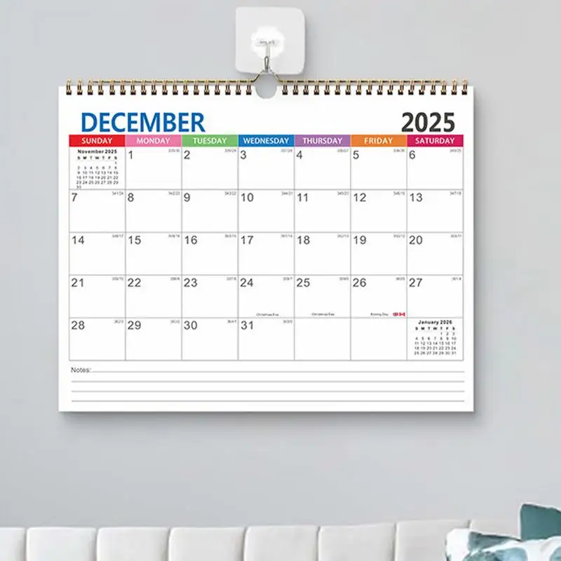 Calendario grande de pared, bloque de 18 meses, 2025, planificador anual con fechas y notas, enero de 2025-Jun, 2026-2025