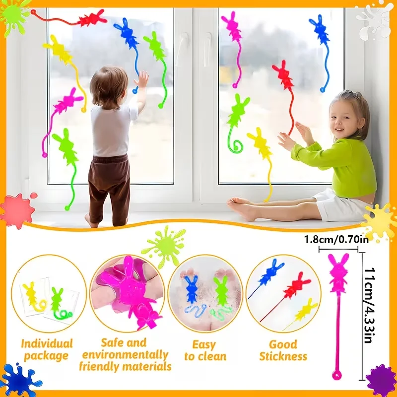 1-200PCS 부활절 스티키 핸드 토이 글리터 탄성 토끼 TPR 소프트 클라이밍 토이 어린이 파티 선물 부활절 파티 용품