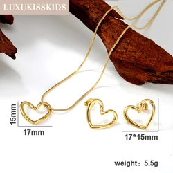 LUXUKISSKIDS Simple Hollow Love Heart Pendant Necklace Sets for Women Fashion Creative Golden Earrings Jewellry Set for Party