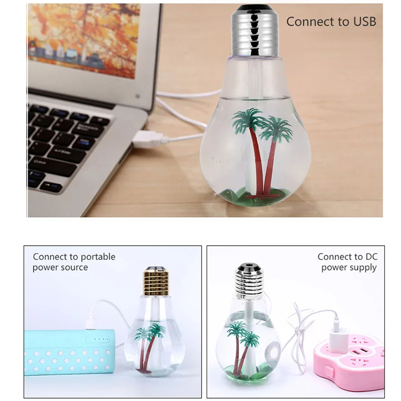 USB Air Humidifier Bulb Lamp Shape Decorative Lights Atomizer With Colorful LED Night Light for Office Desk Bedroom Home Decor