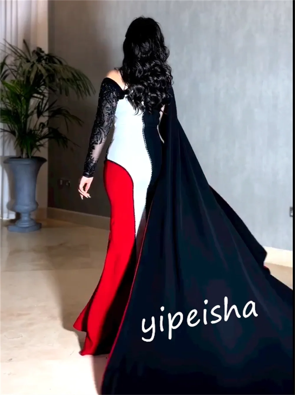 Customized     Jersey Beading  Mermaid Off-the-shoulder Bespoke Occasion Gown Long es Saudi Arabia  Dresses 