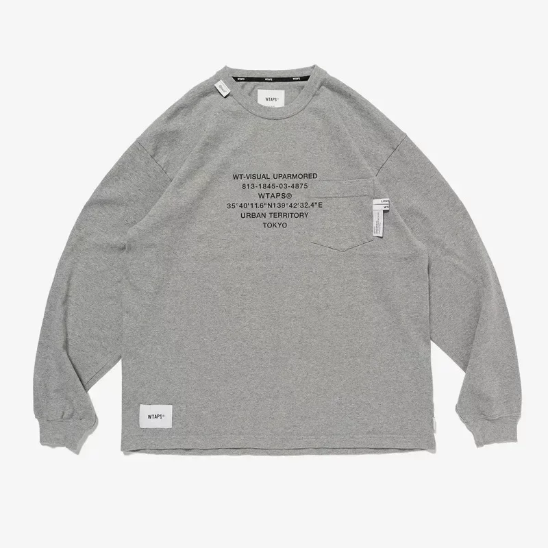 WTAPS Heavyweight Cotton Long Sleeve T-Shirt Men 2026 Autumn Solid Color Pocket Tee Loose Fit Casual Streetwear Top view 2